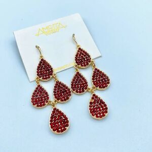 Amrita Singh Red Austrian Crystal Gold Drop Earrings
